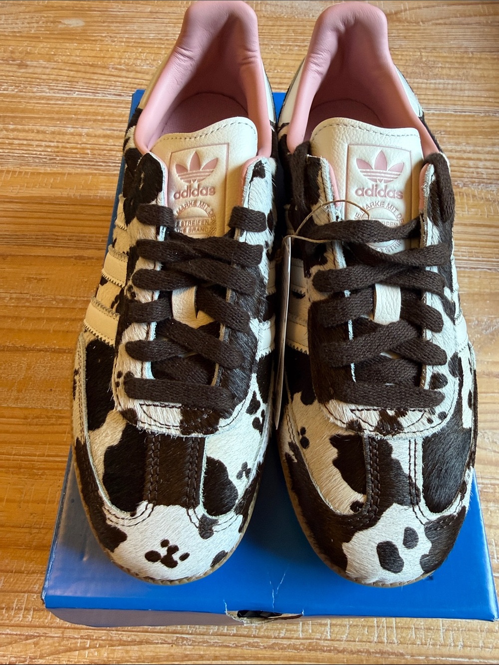 adidas Women’sSamba Sneakers in Cow Print with Pink Lining - Picture 2 of 9